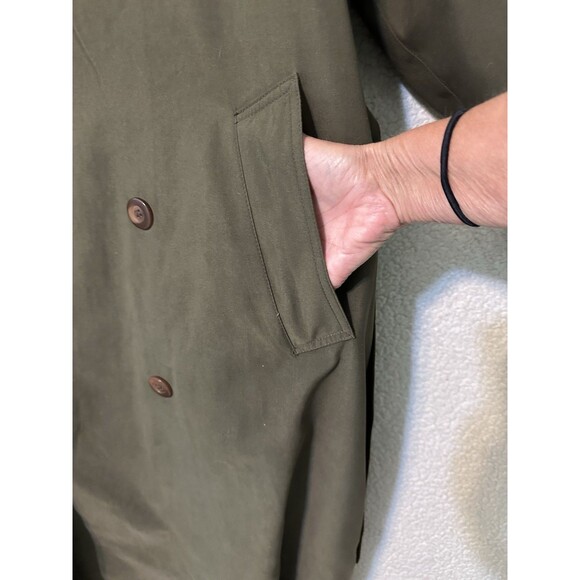 Perusal Trench Coat 46L Green Belted Classic Double Breasted Collared Wool Liner - Picture 7 of 16
